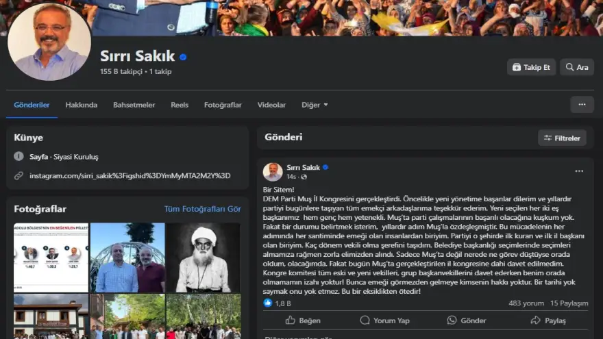 Sırrı Sakık'tan partisine sitem: ‘İzahı yoktur!’