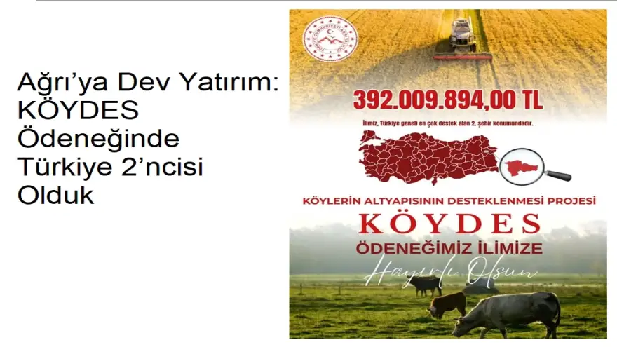 Ağrı’ya Dev Yatırım: KÖYDES Ödeneğinde Türkiye 2’ncisi Olduk