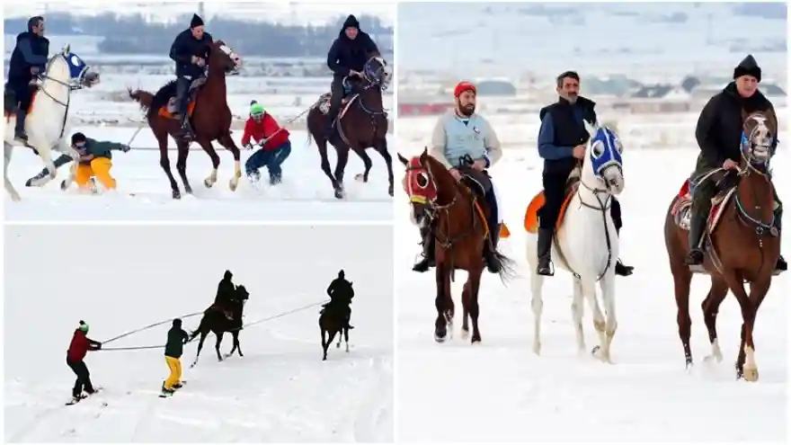Erzurum Ovası'nda Atlı Snowboard