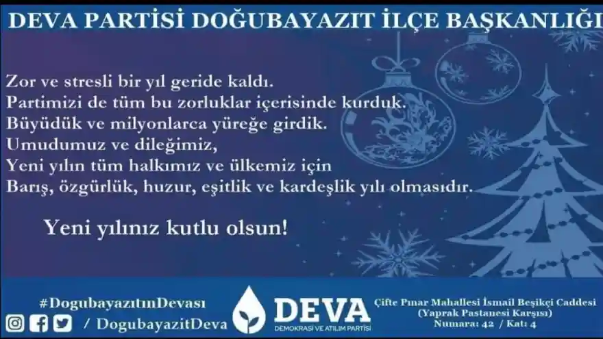 Doğubayazıt DEVA Partisi'nden yeni yıl mesajı