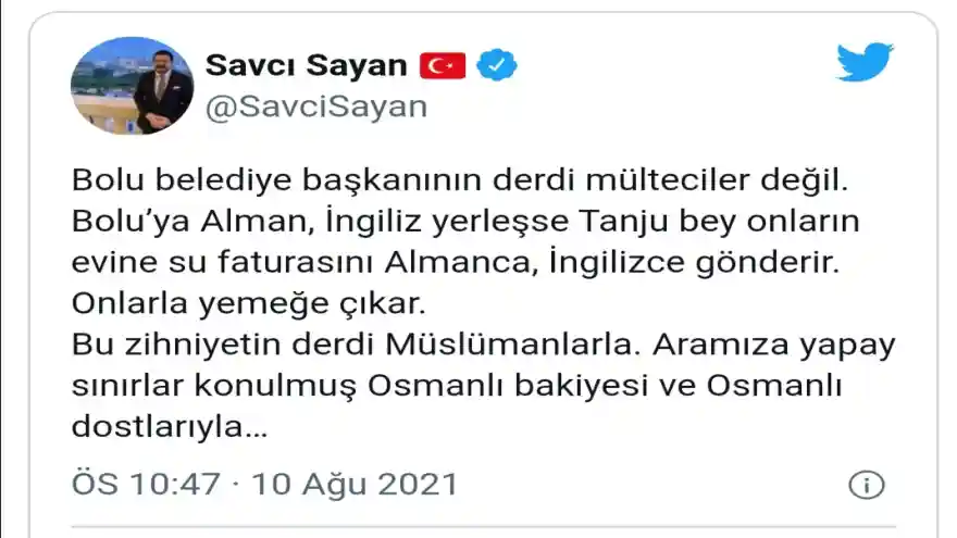 Savcı Sayan'dan Bolu Belediye Başkanına Mülteci Eleştirisi
