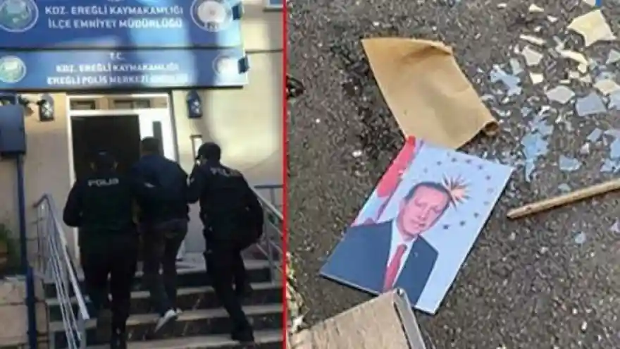 Cumhurbaşkanı Erdoğan'ın fotoğrafını yere atan kişi tutuklandı