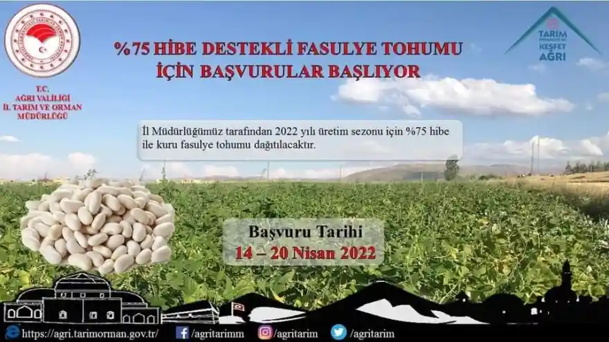 Ağrı'da Hibe Destekli Fasulye Tohumu Başvuruları Başladı
