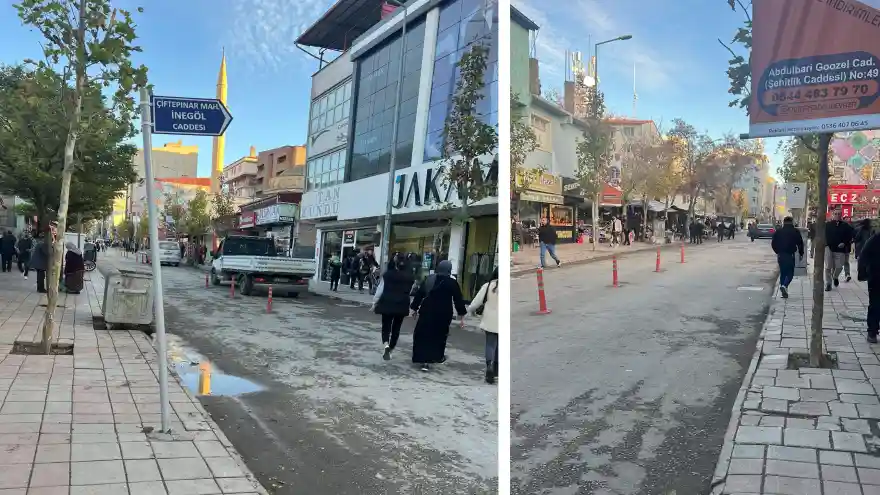 İnegöl Caddesini bir bölümü araç trafiğine açık olduğu için vatandaşlar şikayetlerini dile getiriyor